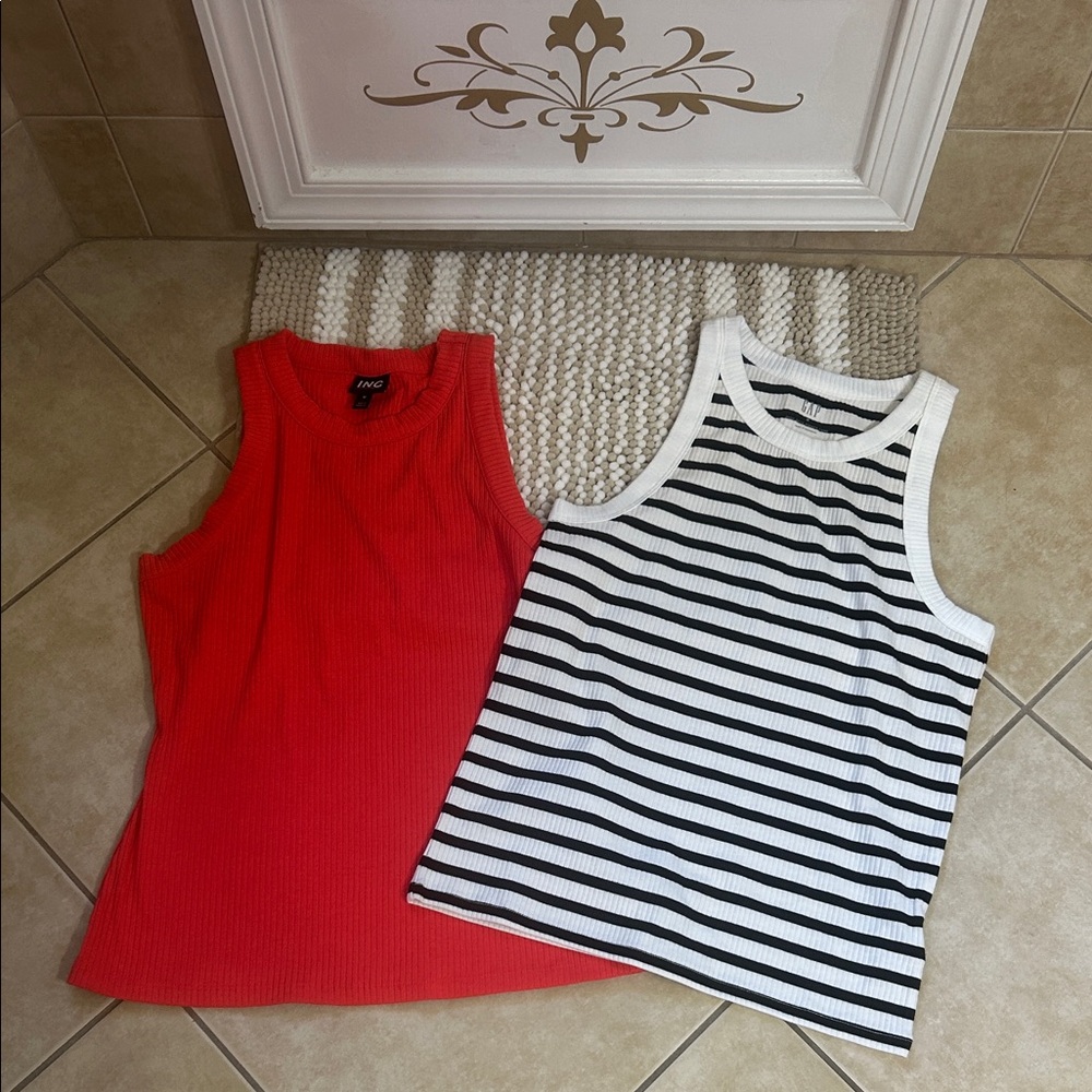 GAP Black and White Striped Ribbed Tank